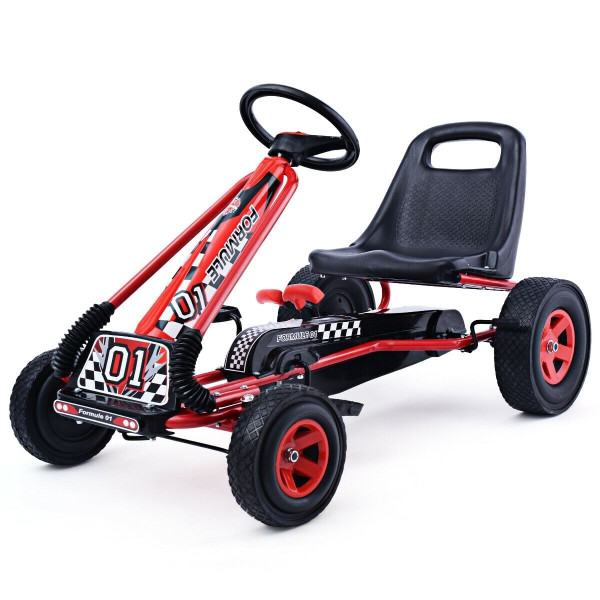 4 Wheels Kids Ride On Pedal Powered Bike Go Kart Racer Car Outdoor Play Toy-Red - Color: Red D681-TY283250RE