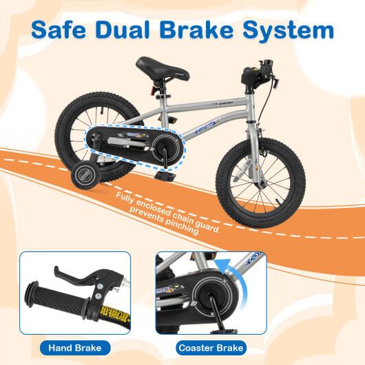 14-Inch Kids Bike Bicycle for Boys Girls 3-5 with High Carbon Steel Frame - Color: Silver - Size: 1 D681-TS10165SL-14