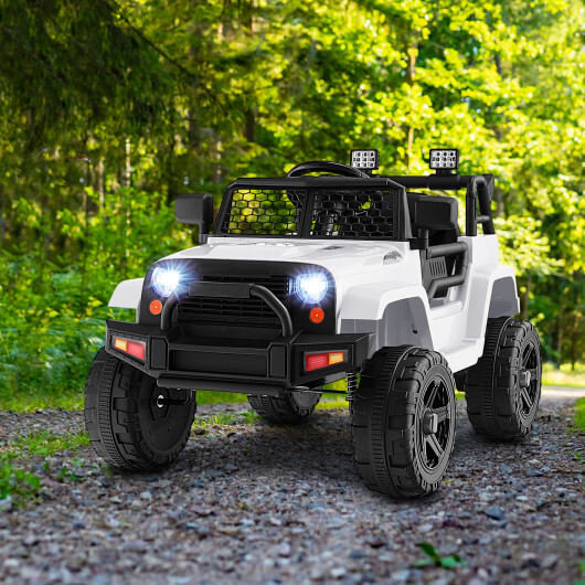 12V Kids Ride On Truck with Remote Control and Headlights-White - Color: White D681-TQ10133US-WH