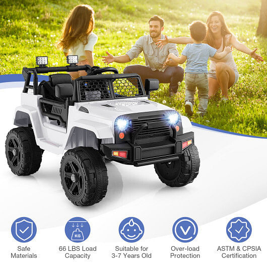 12V Kids Ride On Truck with Remote Control and Headlights-White - Color: White D681-TQ10133US-WH