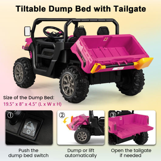 24V Ride On Kids Car with Dump Bed and Remote Control-Pink - Color: Pink D681-TQ10212US-MH