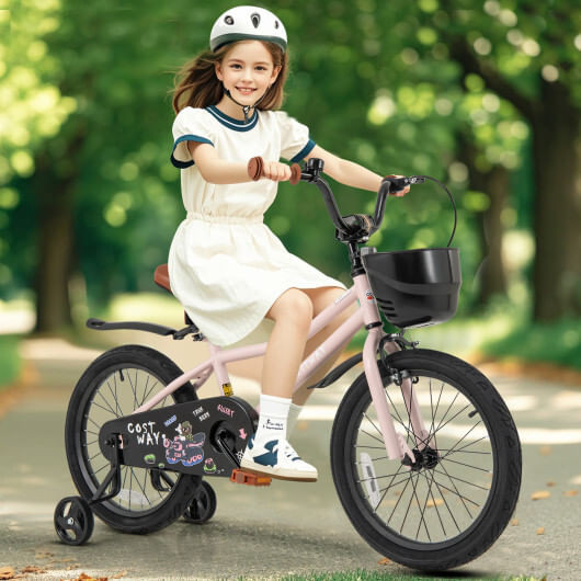 18 Inches Kids Bike with Basket and Adjustable Handlebar for 4-8 Years Old - Color: Pink - Size: 18 D681-TS10229PI-18