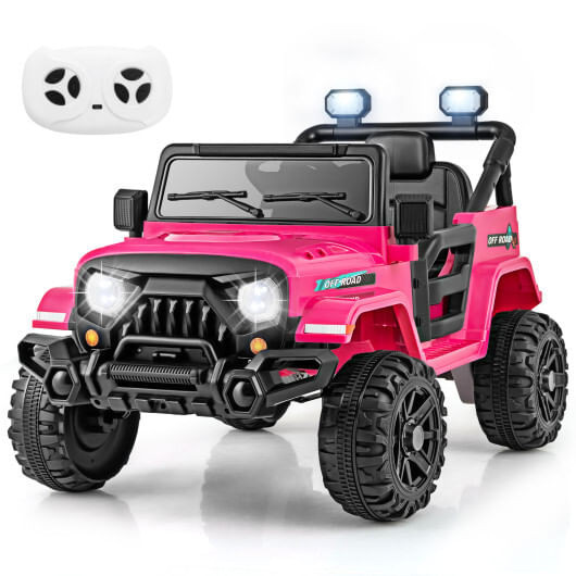 12V Kids Ride on Truck Car with Remote Control Threaded Wheels and 3 Speeds-Pink - Color: Pink D681-TQ10303US-MH