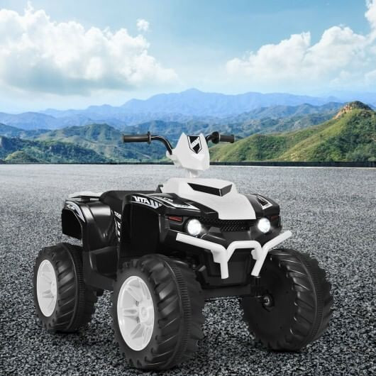 12V Kids Ride on ATV with LED Lights and Treaded Tires and LED lights-White - Color: White D681-TY327798WH