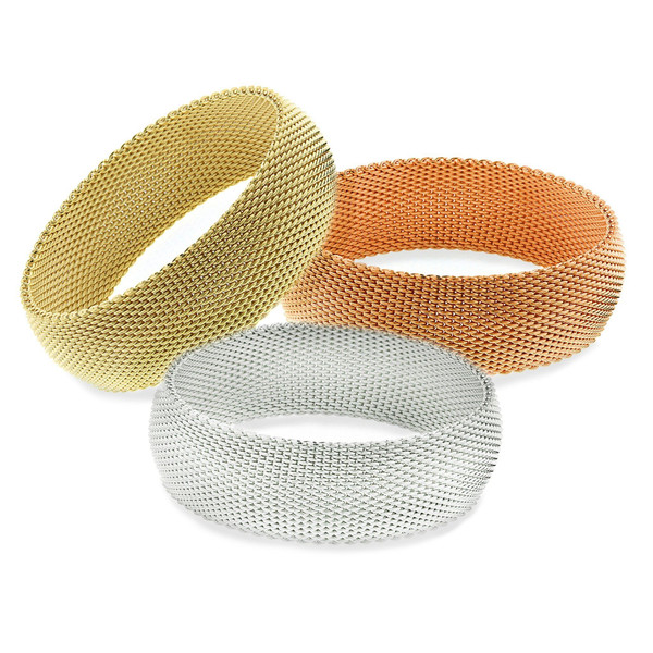 Style: Gold,Size: Large-Width - Cherish Mesh Bangle Bracelet Trio Of Gold Rose Gold Silver In 3 Siz K290-18913530181
