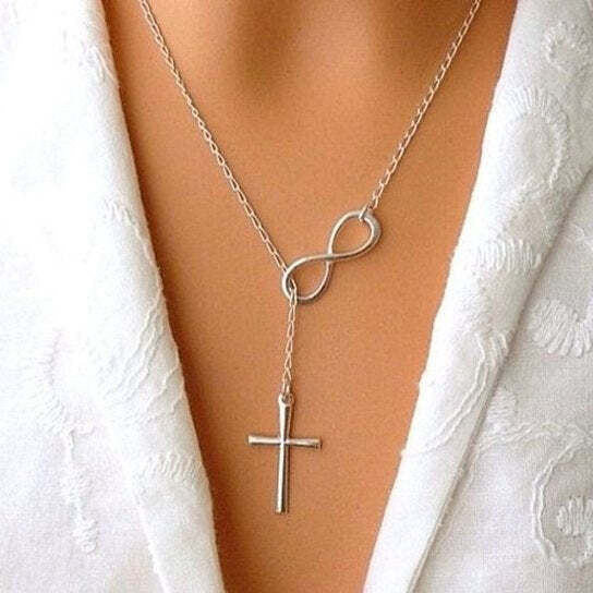 Style: Silver - Symbol Of Infinity And Holy Cross With Lariat Style Chain K290-43474347344