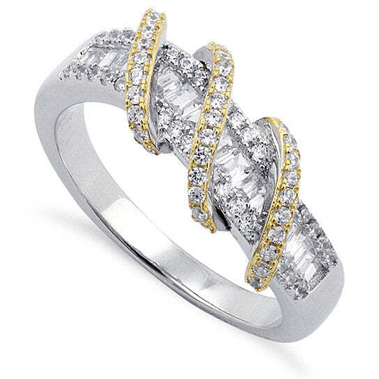 Size: 11 - Prosper Platinum Ring With Golden Loops K290-47684015915281
