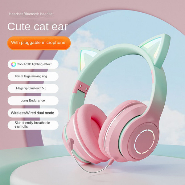 Wireless Bluetooth Headphone Gradient Color Luminous Cat Ears Gaming Headset Lovely Christmas Gifts K484-FQZCO_5BWKS5JN