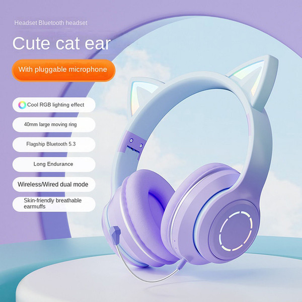 Wireless Bluetooth Headphone Gradient Color Luminous Cat Ears Gaming Headset Lovely Christmas Gifts K484-FQZCO_5BWKS5JN