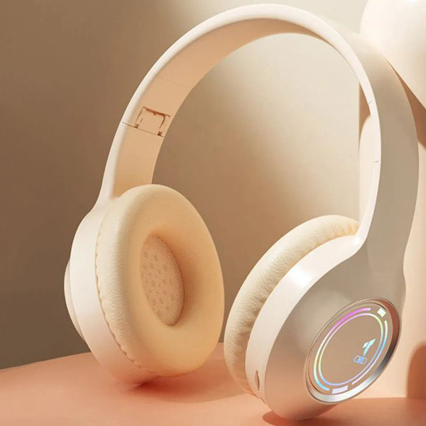 Color: Beige - M3 Light-emitting Bluetooth Headset Folding LED Card Wireless Headset TYPE-C Chargin F640-12000035647735968