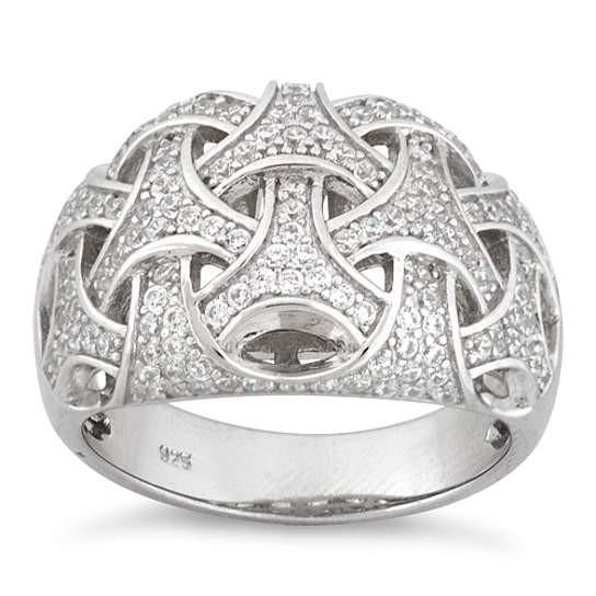 Commitment Ring Woven Style CZs On Platinum Plating F369-7783846032