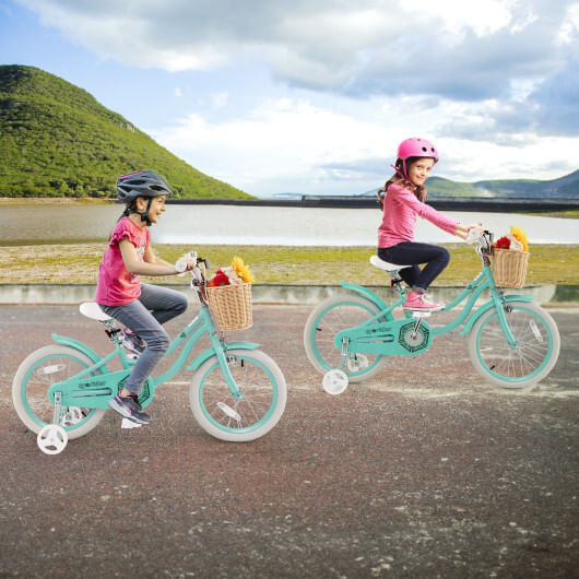 16-Inch Kids Bike with Training Wheels and Adjustable Handlebar Seat-Green - Color: Green - Size: 1 D681-TS10130GN-16