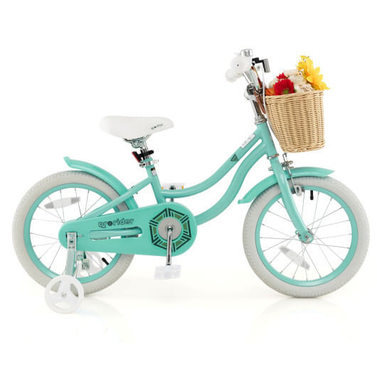 16-Inch Kids Bike with Training Wheels and Adjustable Handlebar Seat-Green - Color: Green - Size: 1 D681-TS10130GN-16
