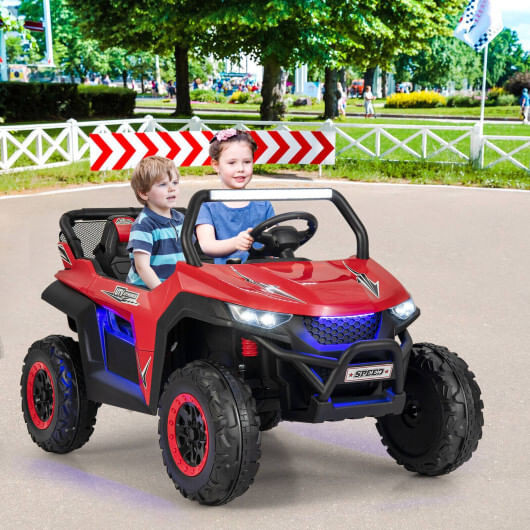 12V 2-Seater Kids Ride on UTV with Slow Start Function Music-Red - Color: Red D681-TQ10099US-RE