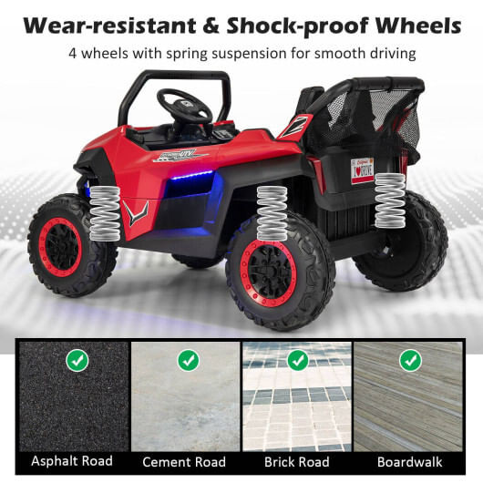 12V 2-Seater Kids Ride on UTV with Slow Start Function Music-Red - Color: Red D681-TQ10099US-RE