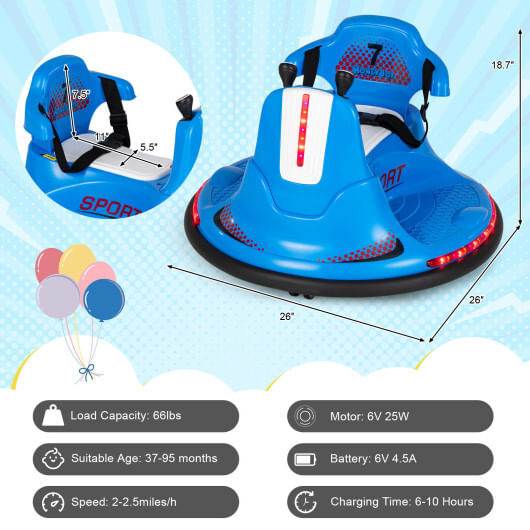 12V Kids Ride On Bumper Car with Remote Control Lights and Music-Blue - Color: Blue D681-TQ10082US-BL