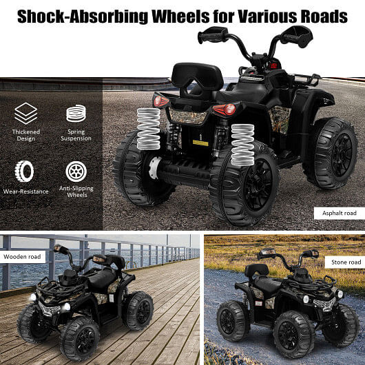 12V Kids Ride On ATV 4 Wheeler with MP3 and Headlights-Black - Color: Black D681-TQ10077US-DK