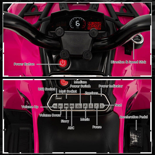 12V Kids Ride On ATV 4 Wheeler with MP3 and Headlights-Pink - Color: Pink D681-TQ10077US-PI
