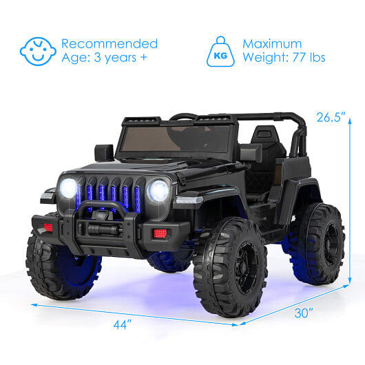12V Kids Ride-on Jeep Car with 2.4 G Remote Control-Solid Black - Color: Black D681-TY328019CH