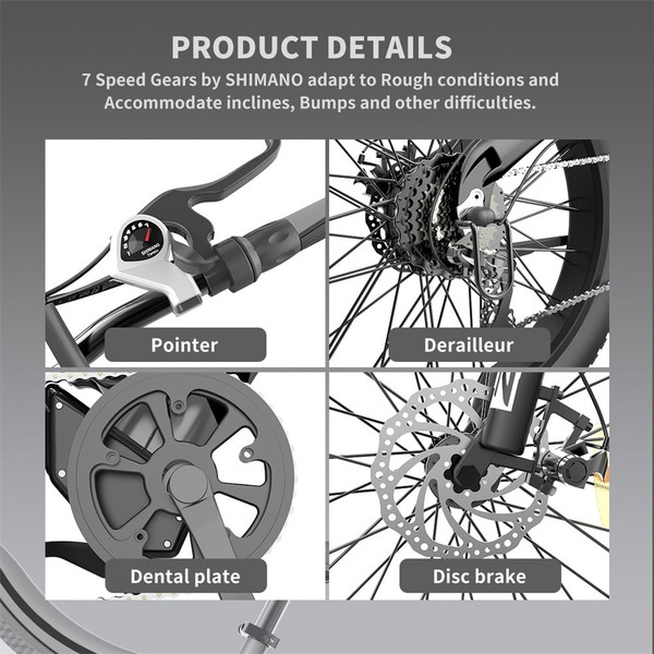 US Electric Bike 750w Motor 26x4.0 Fat Tire 48v 15ah Removable Lithium Battery 7 Speed-gear Shifter K484-POU_09S0BJUB_US