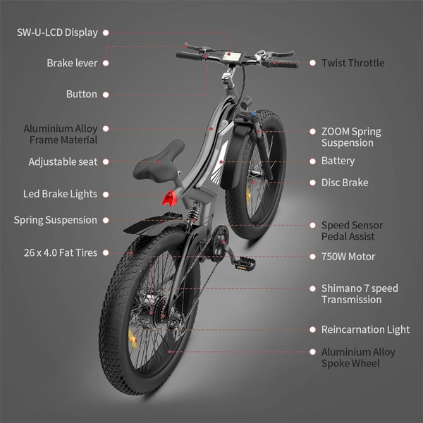 US Electric Bike 750w Motor 26x4.0 Fat Tire 48v 15ah Removable Lithium Battery 7 Speed-gear Shifter K484-POU_09S0BJUB_US