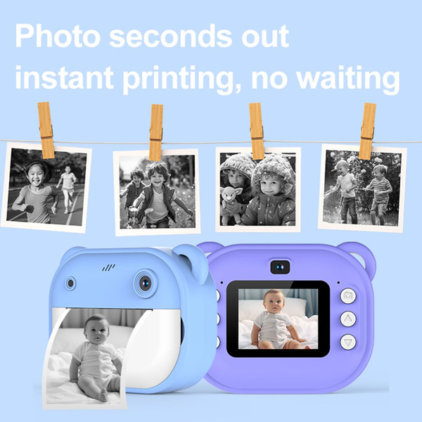 2 Inch Kids Camera 1080P Video Recorder Portable Digital Camera Toy Photo Instant Printing Mini Tod K484-PEL_0RQASF84