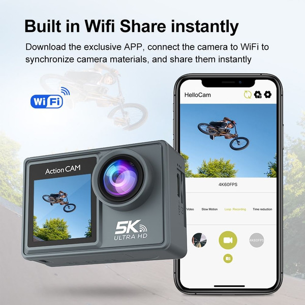 Action Camera 5K 30FPS 48MP WiFi Waterproof 30M Underwater Camera 2 Inch 1080P HD Touch Screen Spor K484-PEL_0QLBRE48