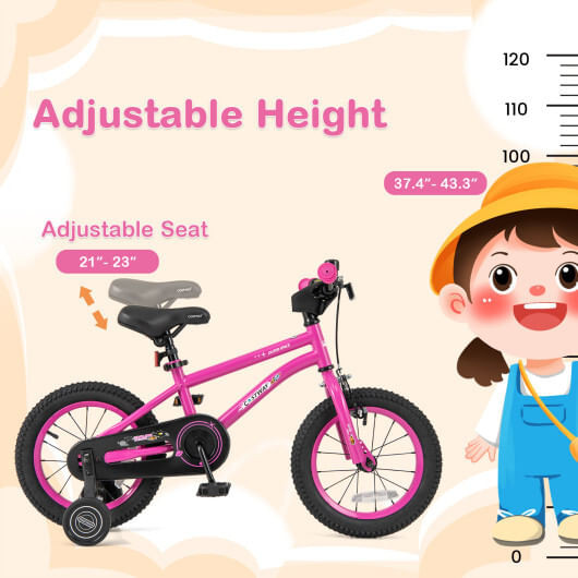 14 Inch Kids Bike for 3-5 Years Old Adjustable with Removable Training Wheels - Color: Pink - Size: D681-TS10165PI-14