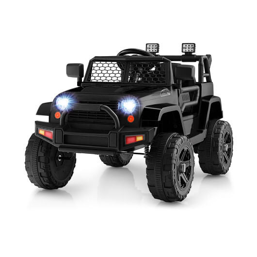 12V Kids Ride On Truck with Remote Control and Headlights-Black - Color: Black D681-TQ10133US-DK