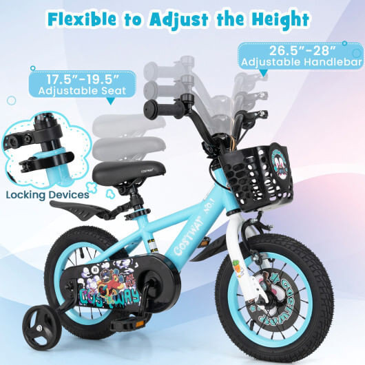 12 Inch Kids Bike with Adjustable Handlebar and Saddle for 3-4 Years Old-12 inches - Color: Blue -  D681-TS10154BL-12