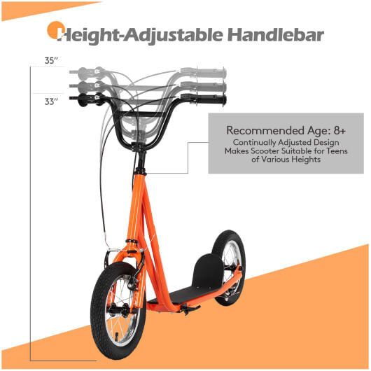 Height Adjustable Kid Kick Scooter with 12 Inch Air Filled Wheel-Orange - Color: Orange D681-TQ10033OR
