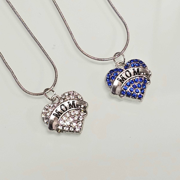 Color: WHITE CRYSTALS - Love MOM Heart Shaped Pendant With Crystals And Chain K290-50135494459665