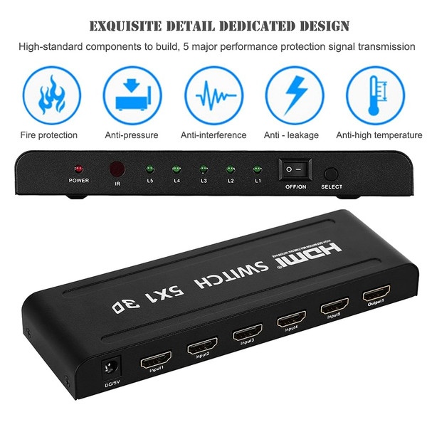 3D 1080p 5-port 5-in-1 HDMI Audio Video Converter Switch with Remote Control for PC DVD Projector K484-PEL_0BE5LI2J
