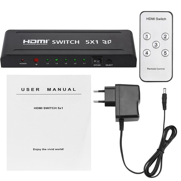 3D 1080p 5-port 5-in-1 HDMI Audio Video Converter Switch with Remote Control for PC DVD Projector K484-PEL_0BE5LI2J