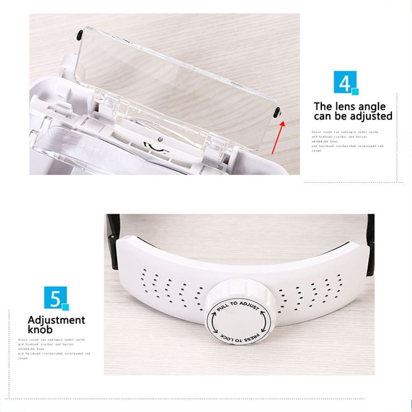 Head-mounted 3 Led Magnifier USB Rechargeable Multiples Adjustable Magnifying Glass White K484-PEL_0M3B16U9