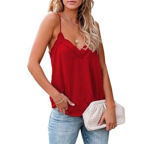 Lace Design Striped Slim Fashion Women Top/ T-shirt - Red A392-fast0189