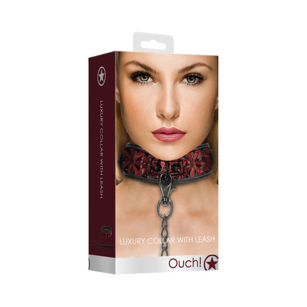 Ouch Luxury Collar W/Leash Burgundy A451-72018