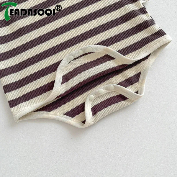 Summer Newborn Sleeveless Knit Bodysuits Striped Jumpsuits Cotton Cartoon Bear Baby Girls Boys Romp F640-3256806197542685