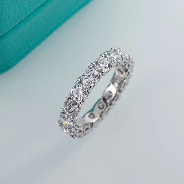AnuJewel  4mm D Color Moissanite Eternity Band Ring 925 Sterling Silver Wedding Rings For Women Jew F640-3256804152730193