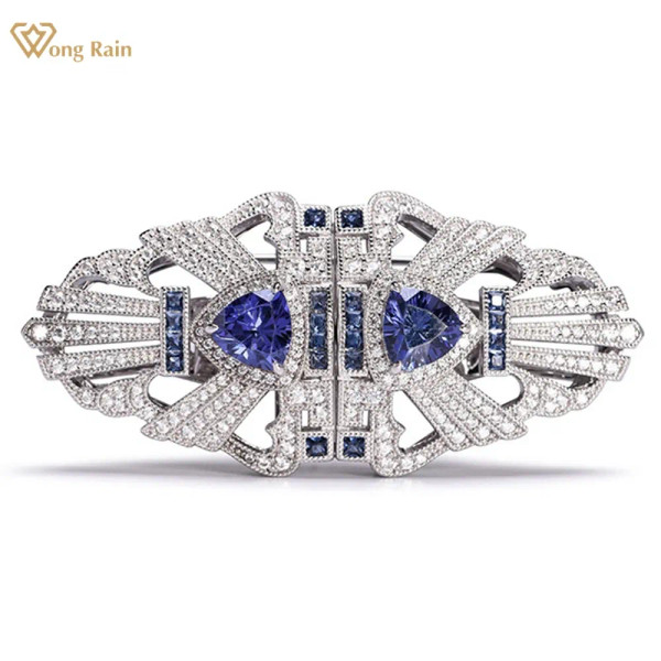 Wong Rain Luxury 925 Sterling Sliver Sapphire High Carbon Diamond Gemstone Women Brooch Brooches Fi F640-3256806946107942