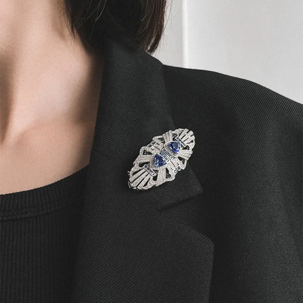 Wong Rain Luxury 925 Sterling Sliver Sapphire High Carbon Diamond Gemstone Women Brooch Brooches Fi F640-3256806946107942
