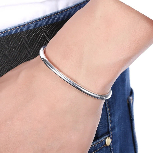 DOTEFFIL 925 Sterling Silver Solid Smooth Opening Bangles Bracelet For Woman Wedding Engagement Par F640-2251832627435573