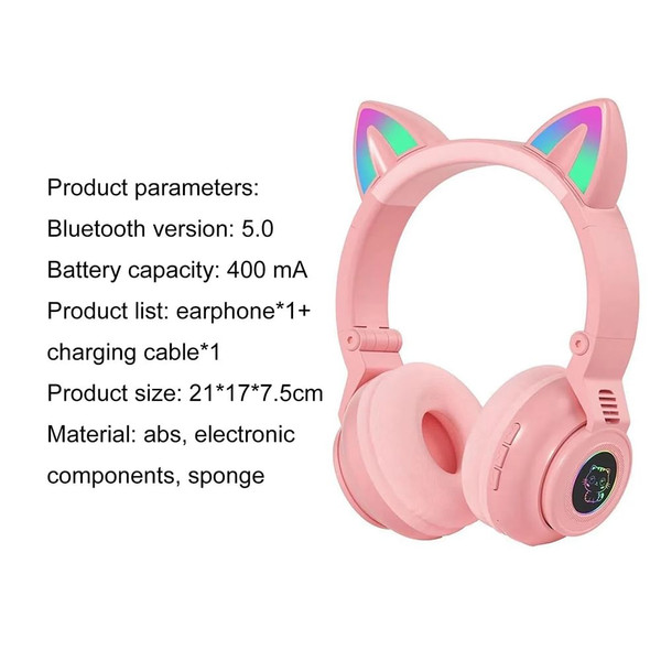 STN26 Headphones With Built-in Microphone Colorful Lights Cat Ear Shape Over Ear Wireless Headphone K484-PEL_0QPLZLV8