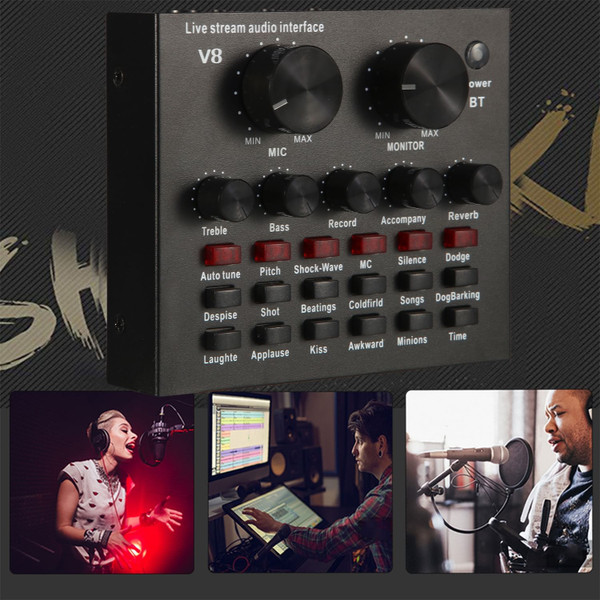 V8 Multifunctional Live Sound Card USB Audio Interface Intelligent Volume Adjustable Audio Mixer So K484-PEL_085Y8EEW