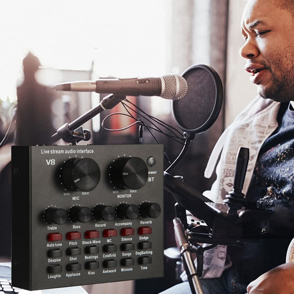 V8 Multifunctional Live Sound Card USB Audio Interface Intelligent Volume Adjustable Audio Mixer So K484-PEL_085Y8EEW