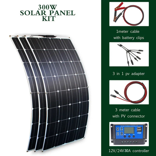 Color: Golden, Ships From: CHINA - Top Solar panel kit and 300w 200w 100w flexible solar panels 12v F640-12000044829709996