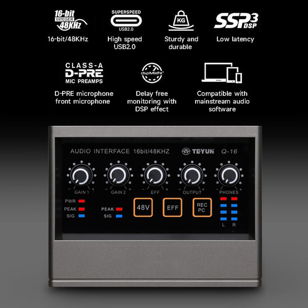 Q-16 Professional Recording Sound Card Dsp Reverberation K Singing Sound Card Delay Free Monitoring K484-PEL_0PYN2N7A