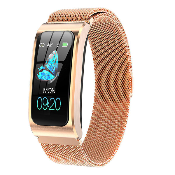 Color: Gold Steel Strip - AK12 color screen smart bracelet heart rate monitoring Q119-CJXFZNZN00428-Gold Steel Strip