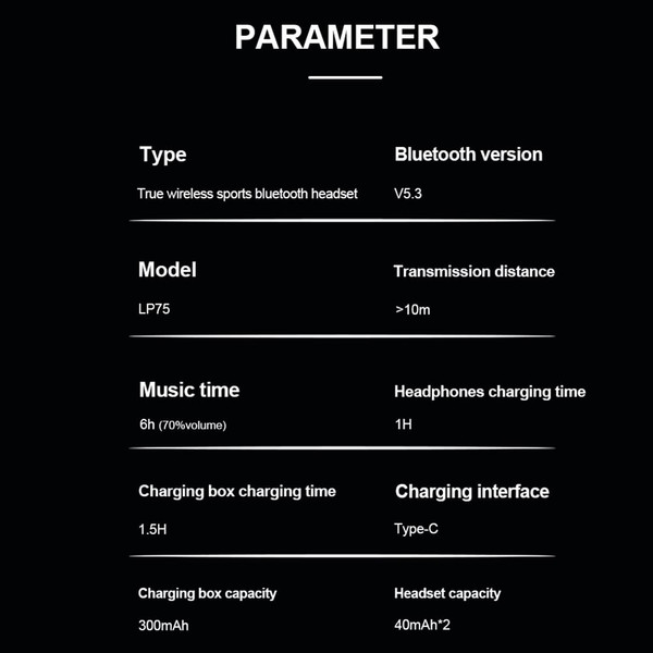 ORIGINAL LENOVO Lp75 Wireless Headphones Bluetooth 5.3 Led Battery Display Earhook Earphones for Sp K484-PEL_0PJF5VU7