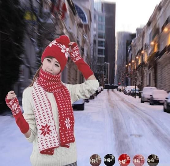 Color: Classic Black - Snow Angel 3 pc XMas Set of Scarf, Hat And Gloves In 2 Tones K290-9273479173